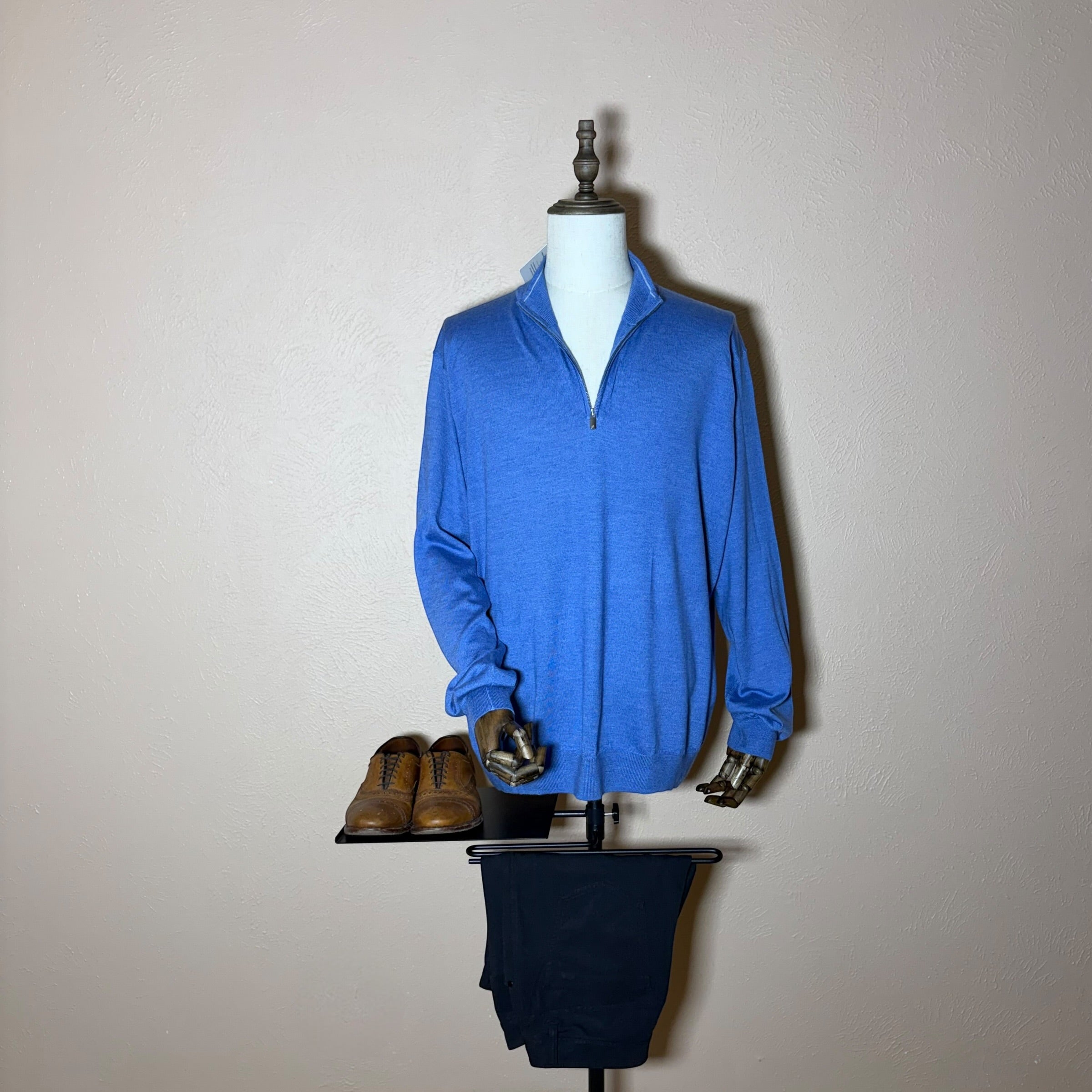 Peter Millar Sweater Mens 2XL Autumn Crest Suede-Trim Quarter-Zip