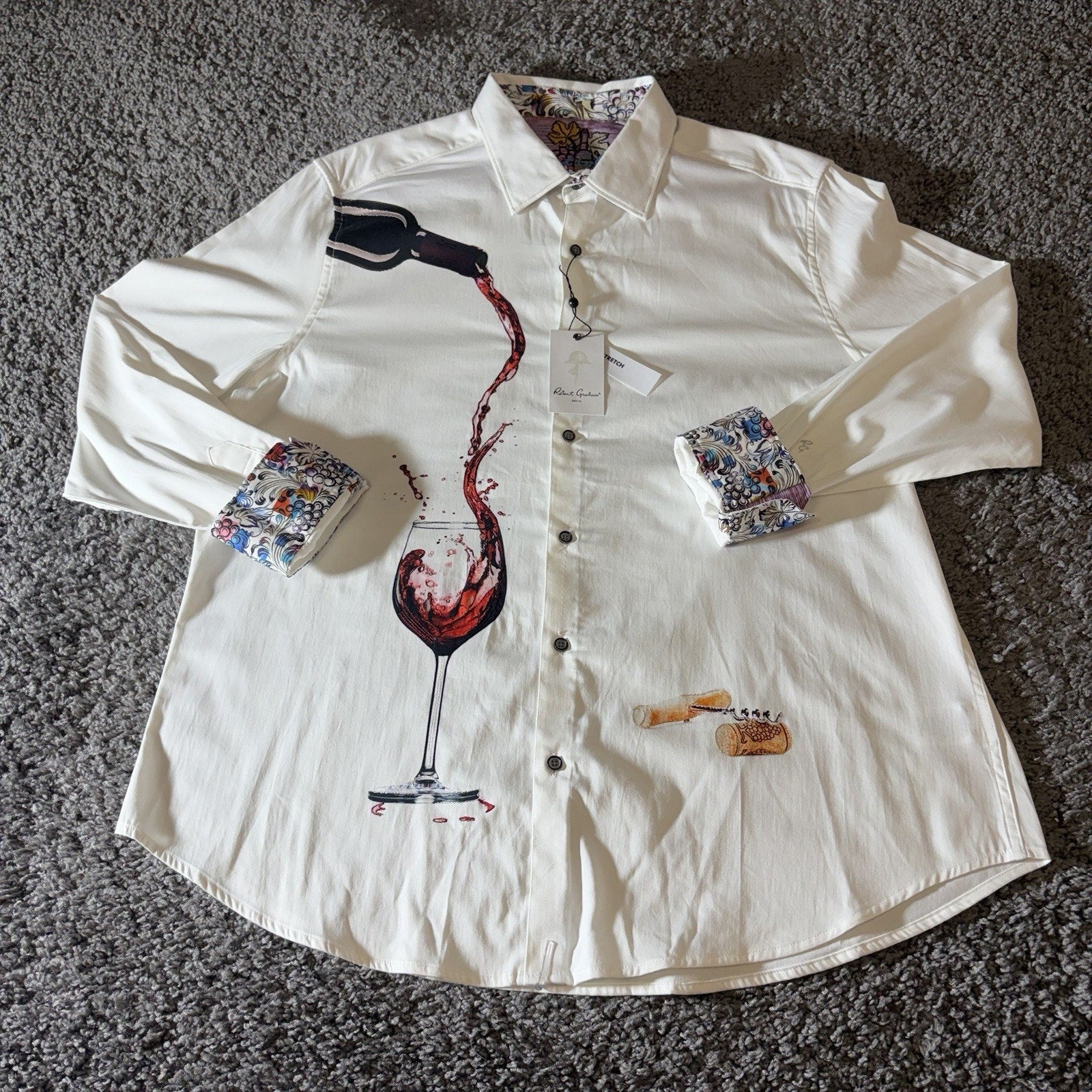 Robert Graham Shirt Mens 2XL NWT Pinot Noir 2 Flip Cuff Wine Pour Spill Dress