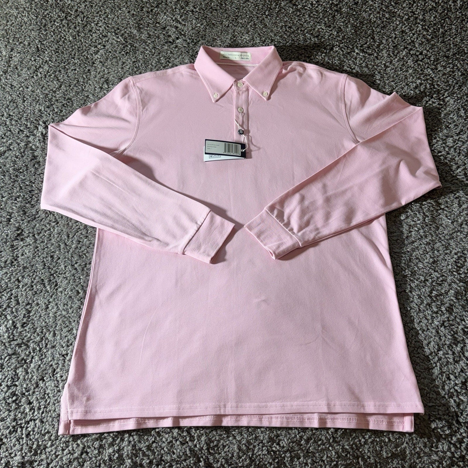 Houlderness & Bourne Polo Shirt Mens L Burton Scotch Pink Pique Button Down