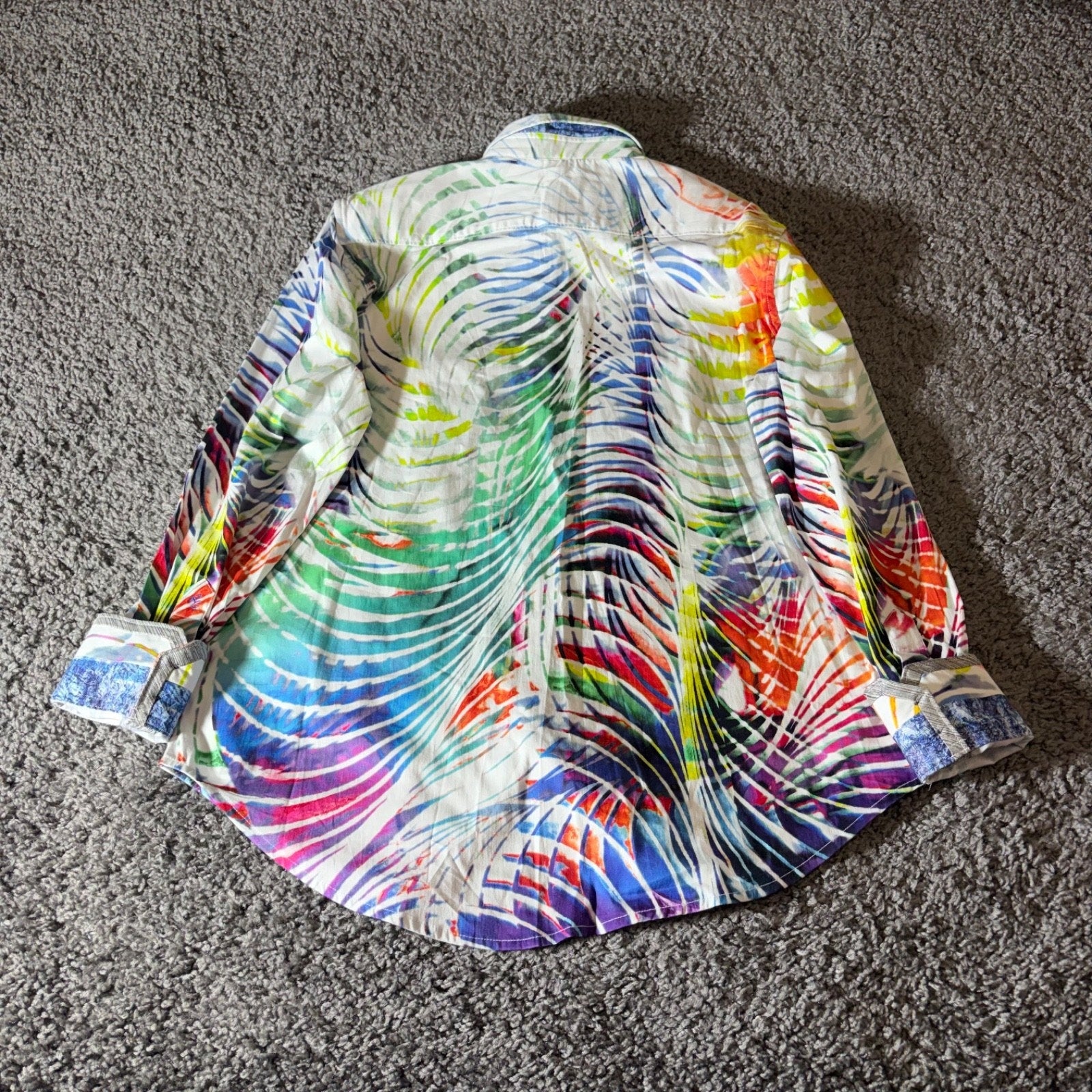 Robert Graham Shirt Mens M Danceteria Abstract Palm Leaf Flip Festival Tropical