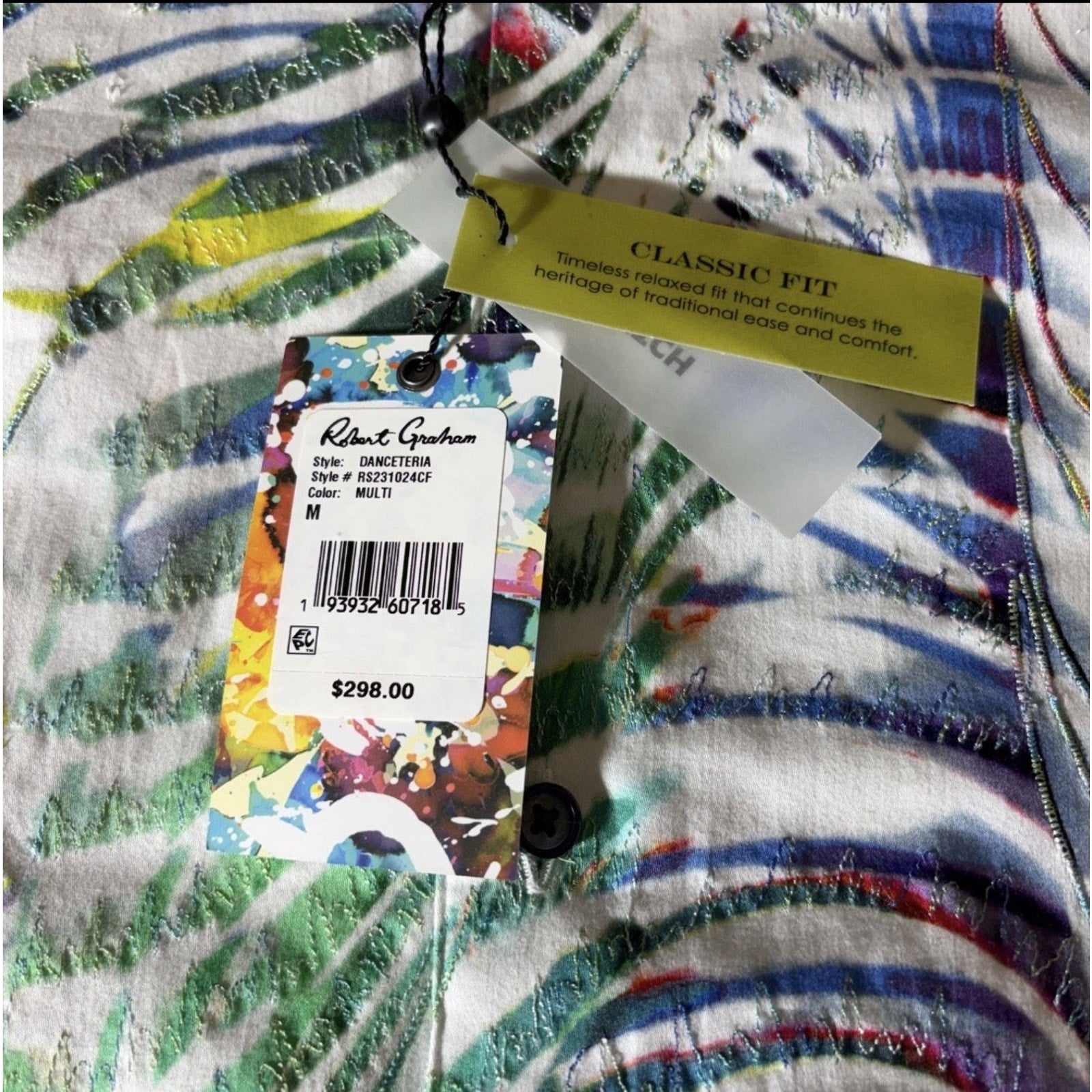 Robert Graham Shirt Mens M Danceteria Abstract Palm Leaf