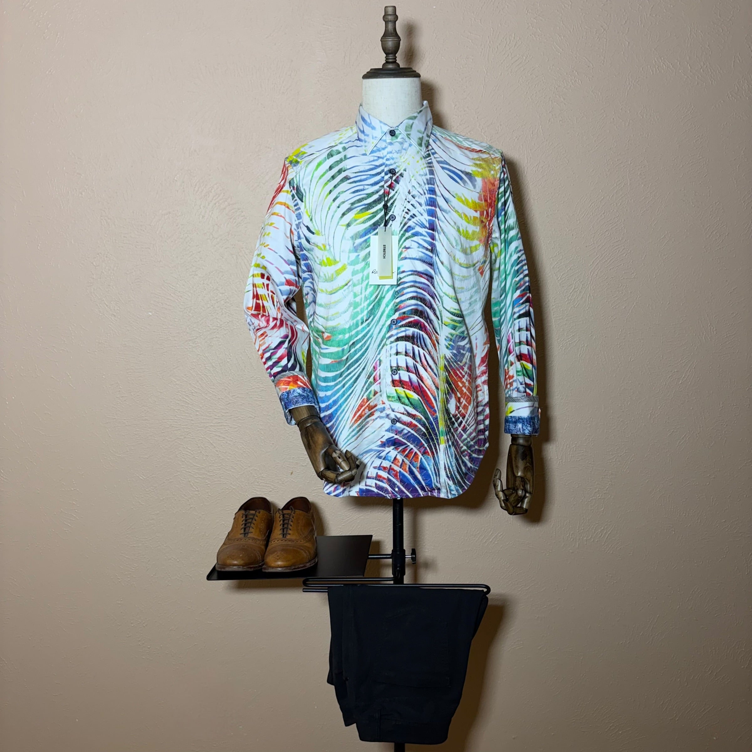 Robert Graham Shirt Mens M Danceteria Abstract Palm Leaf