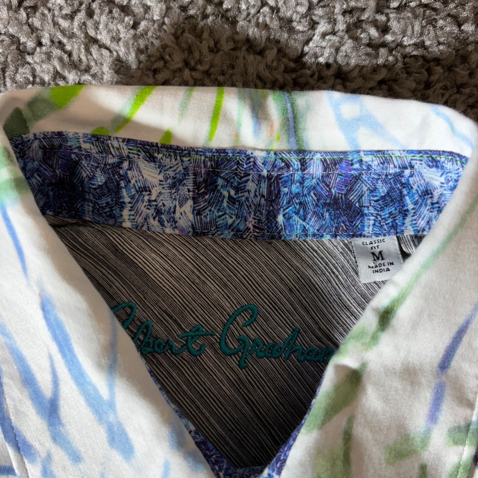 Robert Graham Shirt Mens M Danceteria Abstract Palm Leaf Flip Festival Tropical