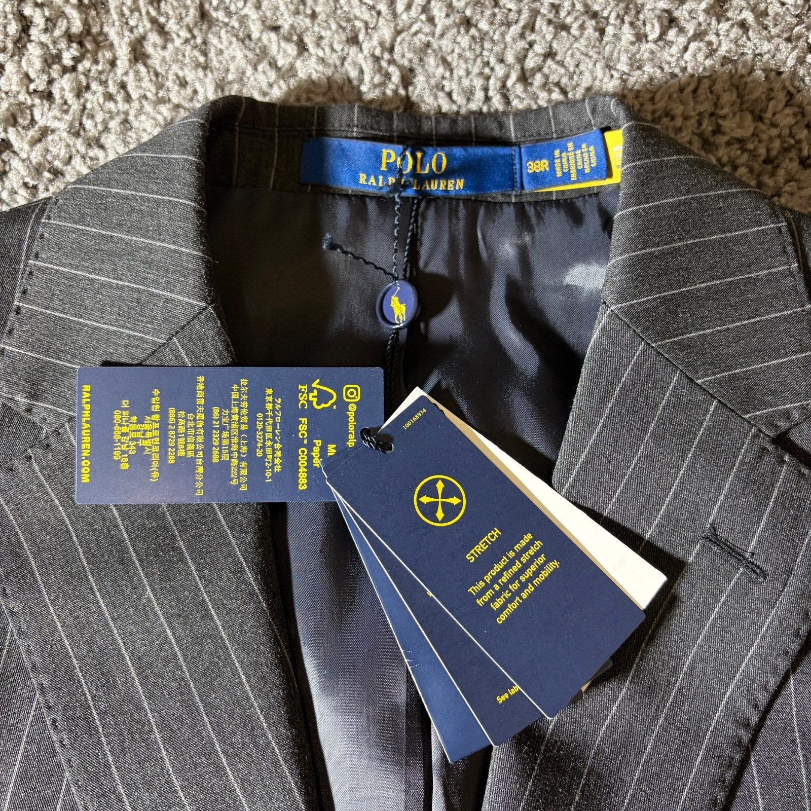 Polo Ralph Lauren Sport Coat Mens 38R Blazer Performance Jacket Pinstripe NWT