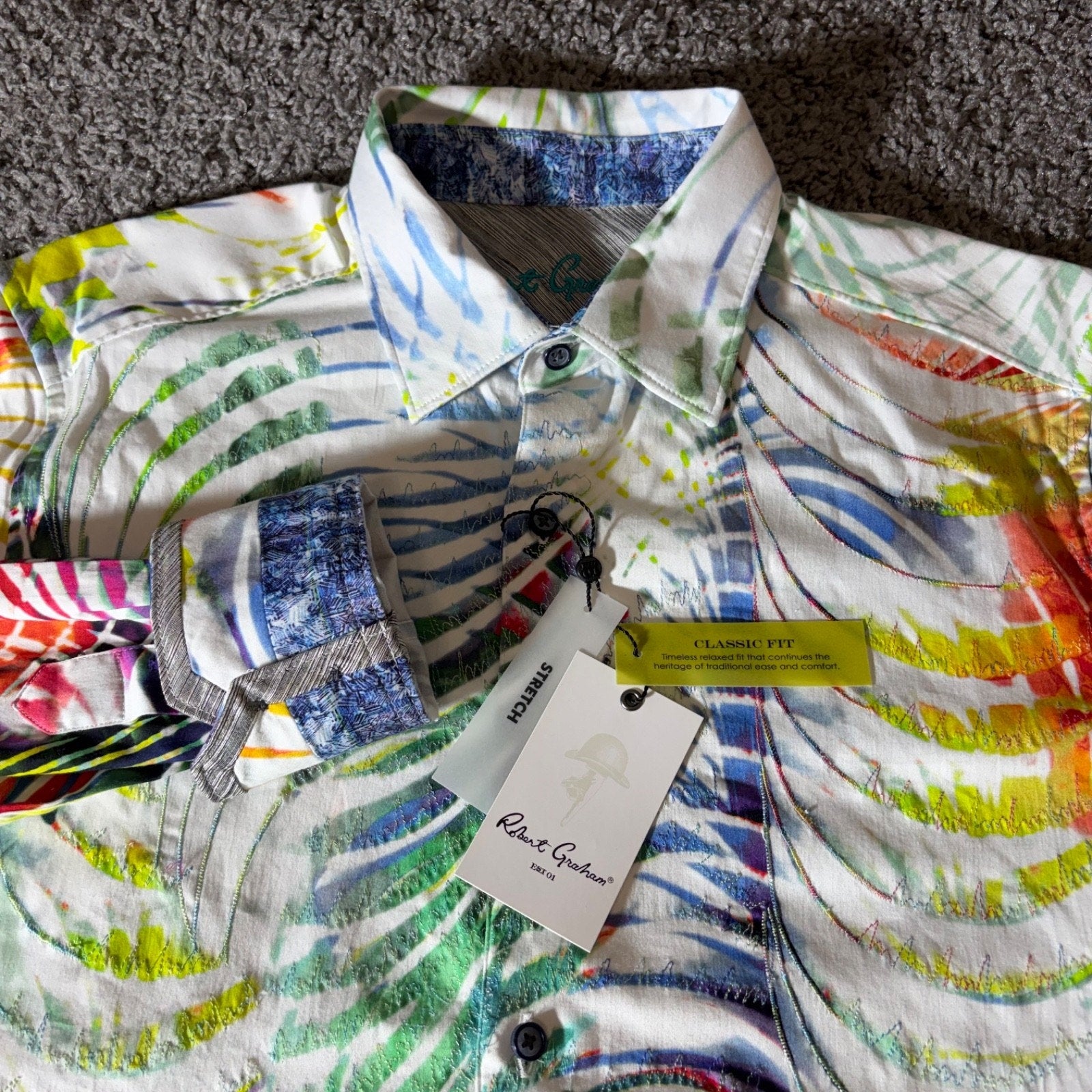 Robert Graham Shirt Mens M Danceteria Abstract Palm Leaf Flip Festival Tropical