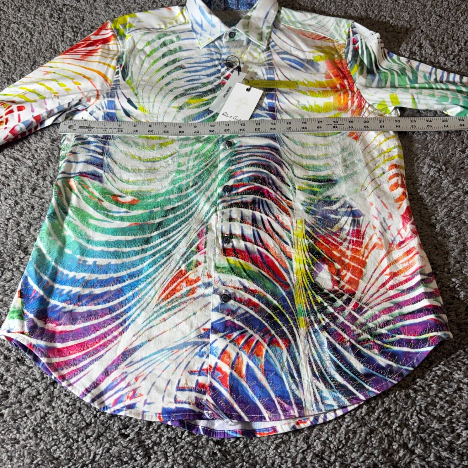 Robert Graham Shirt Mens M Danceteria Abstract Palm Leaf Flip Festival Tropical