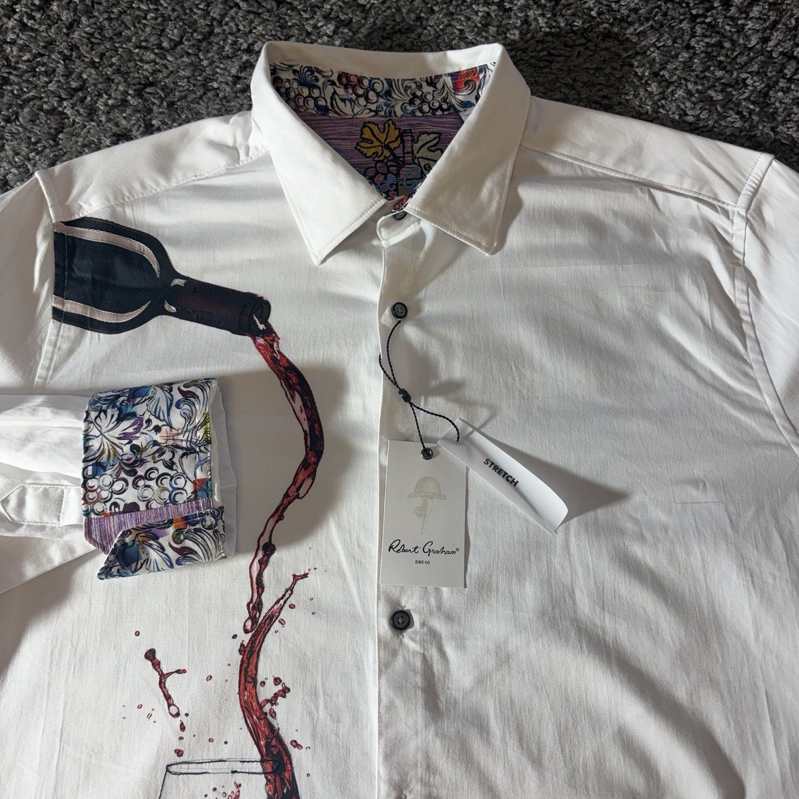 Robert Graham Shirt Mens 2XL NWT Pinot Noir 2 Flip Cuff Wine Pour Spill Dress