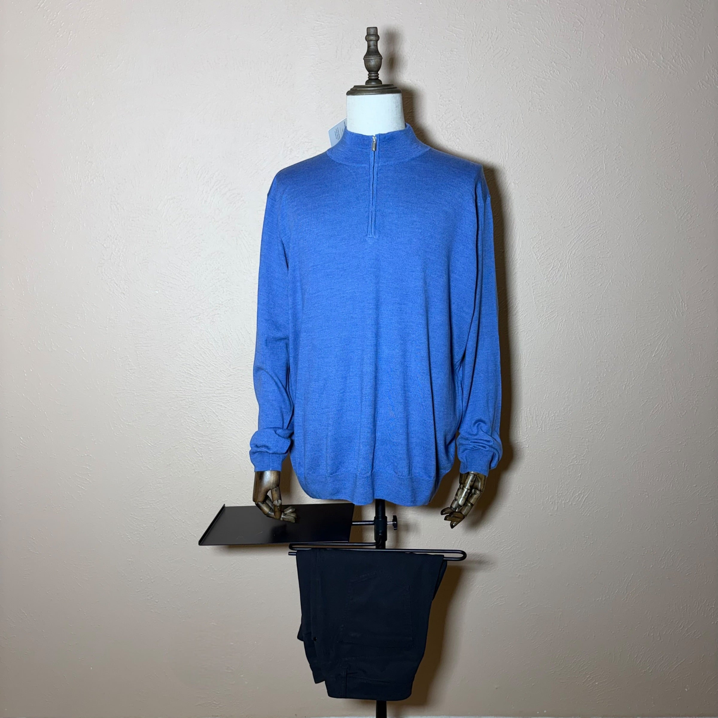 Peter Millar Sweater Mens 2XL Autumn Crest Suede-Trim Quarter-Zip