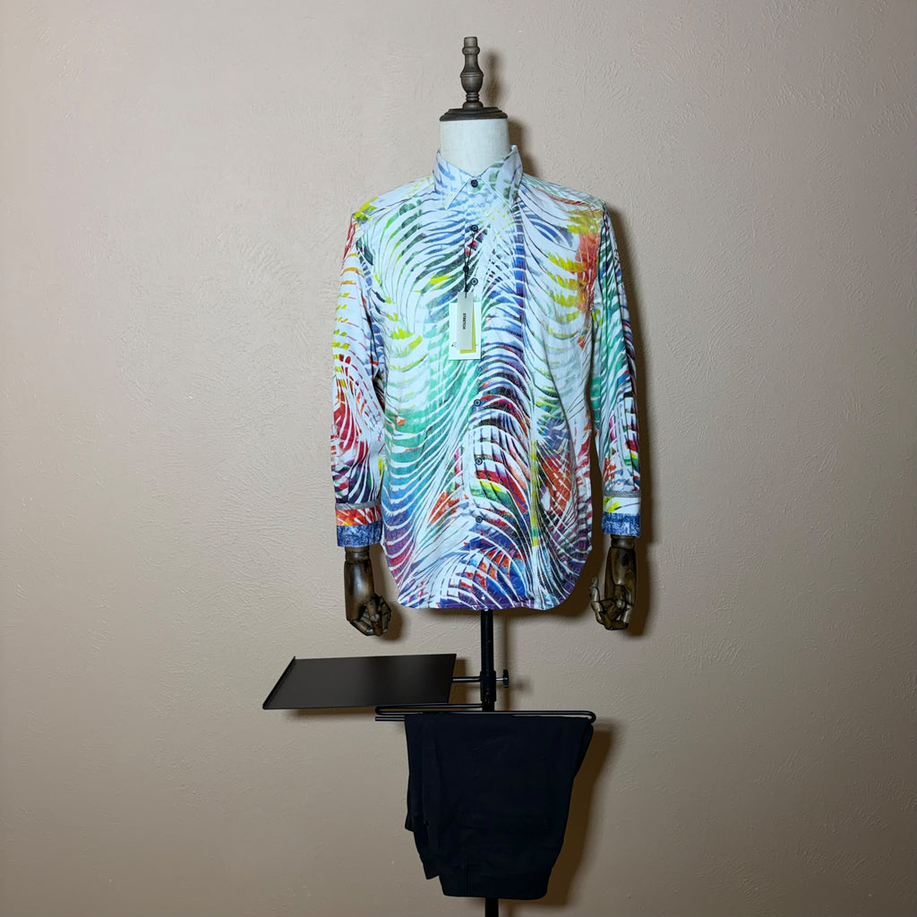 Robert Graham Shirt Mens M Danceteria Abstract Palm Leaf