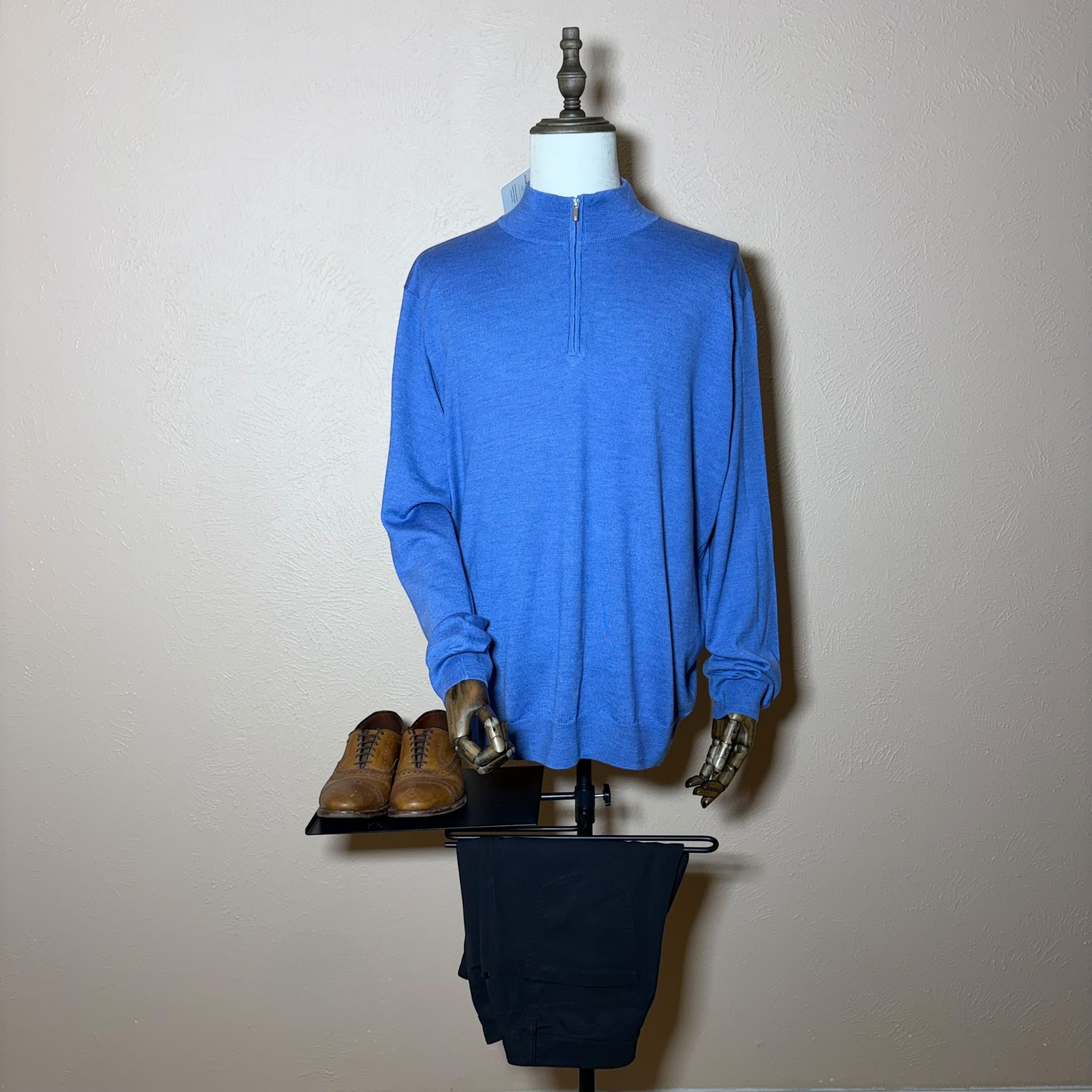 Peter Millar Sweater Mens 2XL Autumn Crest Suede-Trim Quarter-Zip