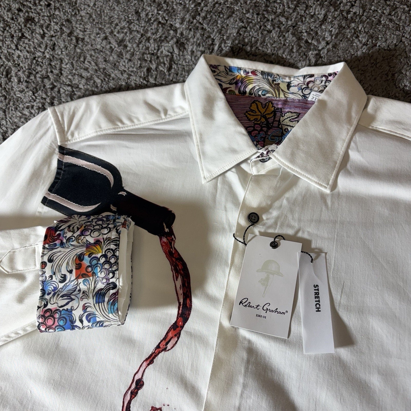 Robert Graham Shirt Mens 2XL NWT Pinot Noir 2 Flip Cuff Wine Pour Spill Dress