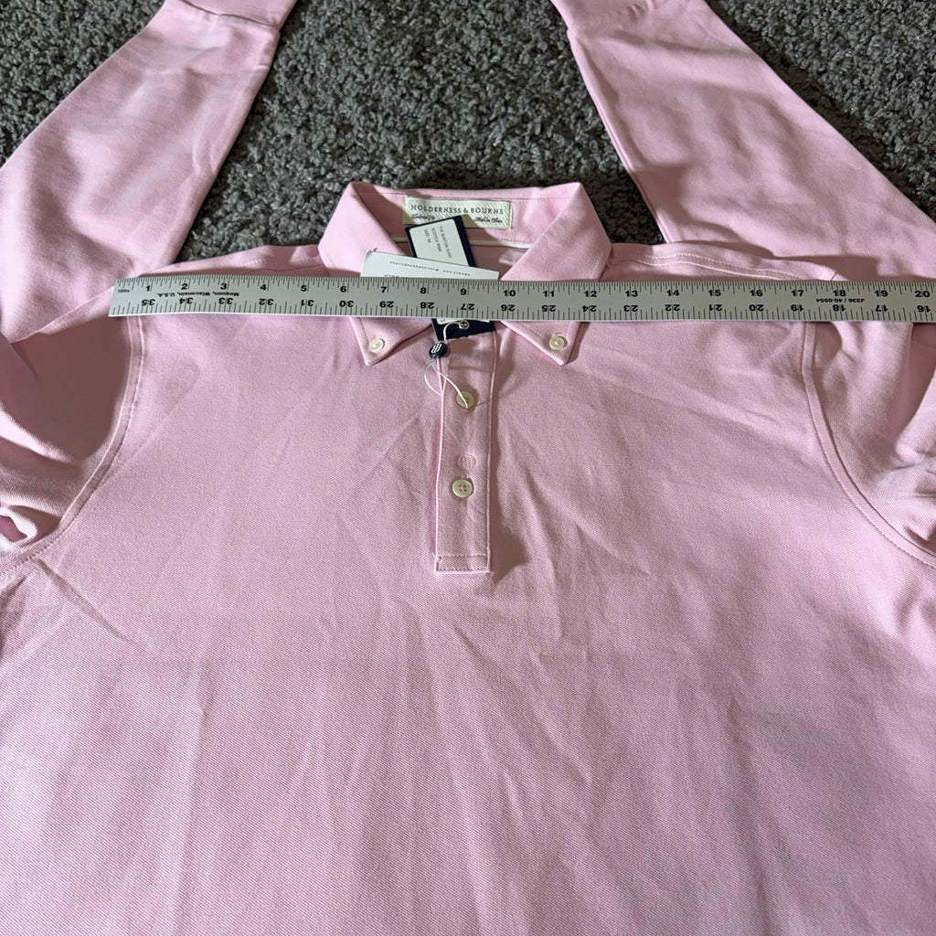 Houlderness & Bourne Polo Shirt Mens M Burton Scotch Pink Pique Button Down