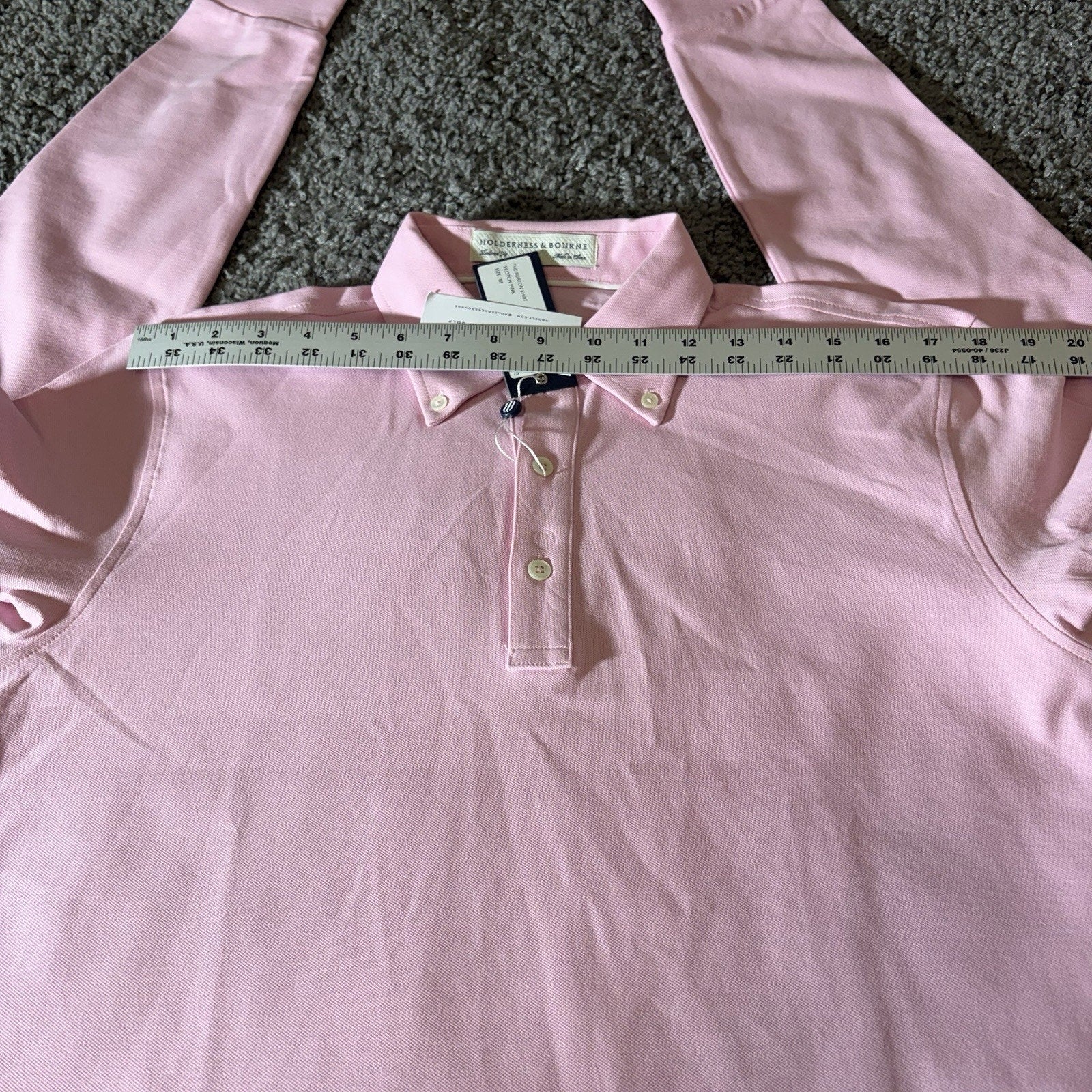 Houlderness & Bourne Polo Shirt Mens M Burton Scotch Pink Pique Button Down
