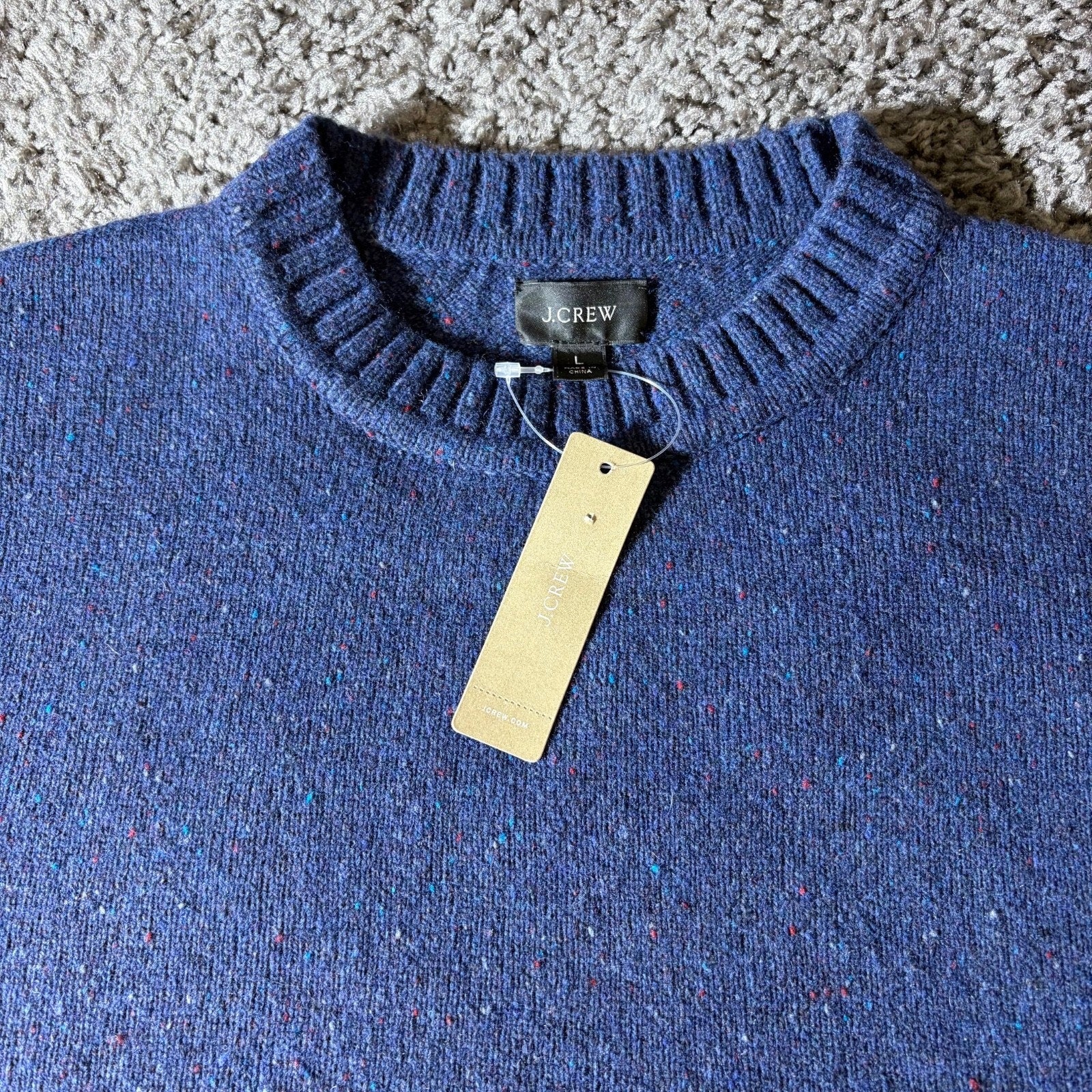 J Crew Sweater Mens L Pullover Wool Nep Fleck Knit Cosby Lounge Speckled