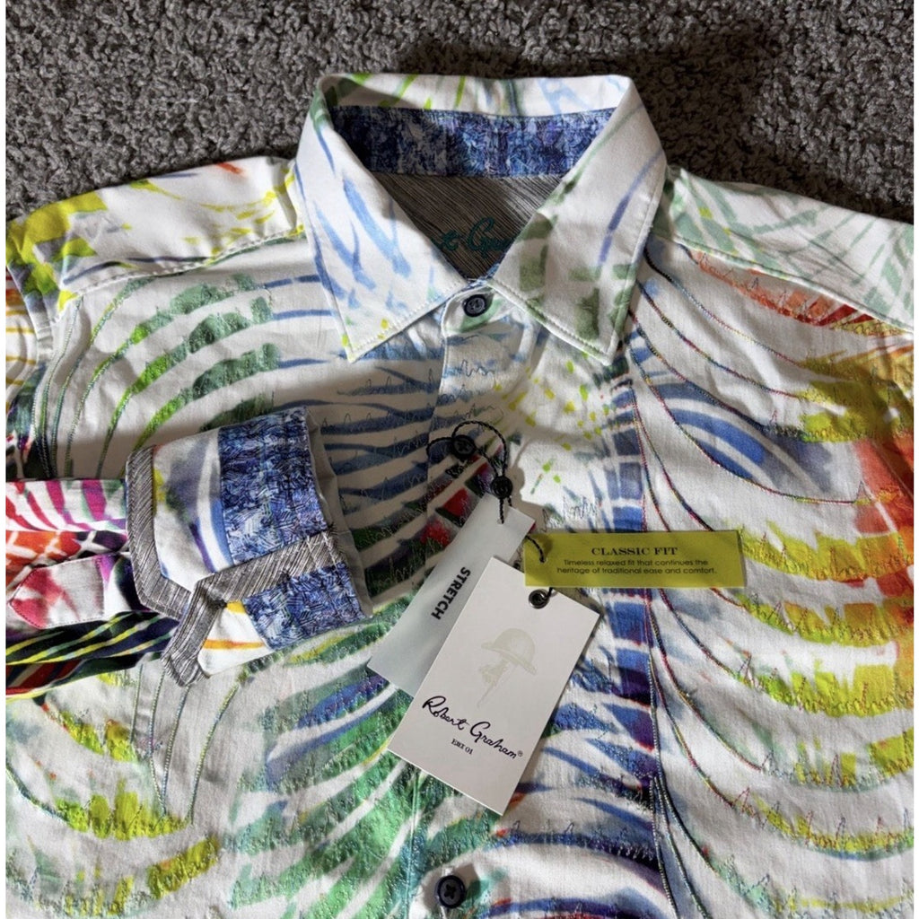 Robert Graham Shirt Mens M Danceteria Abstract Palm Leaf