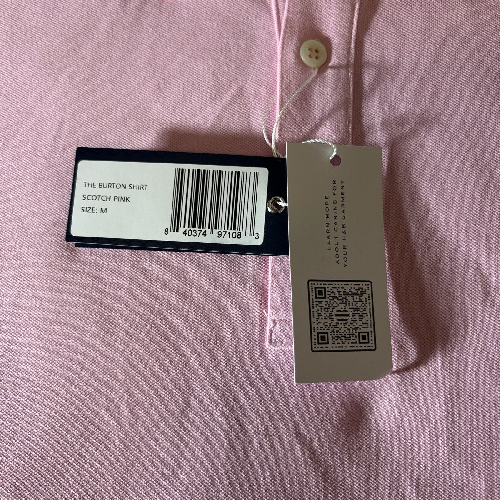 Houlderness & Bourne Polo Shirt Mens M Burton Scotch Pink Pique Button Down