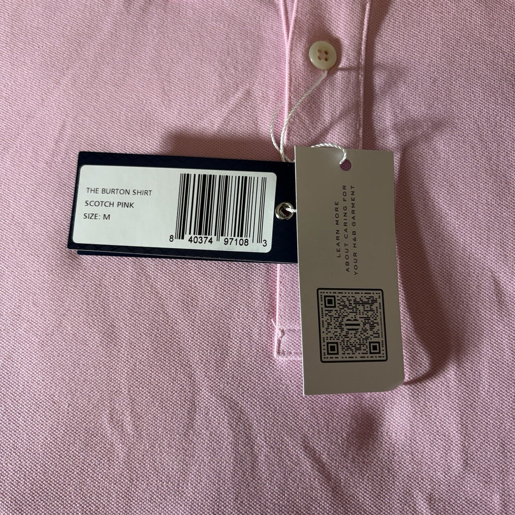 Houlderness & Bourne Polo Shirt Mens M Burton Scotch Pink Pique Button Down